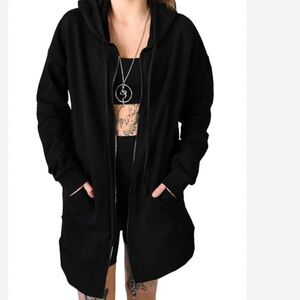 Foxblood Goth Black Double Zip Women's Oversized Hoodie Coat Outerwear